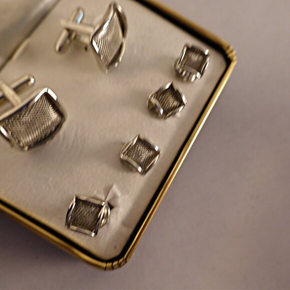 silver cufflinks tuxedo studs - Picture 2 of 2